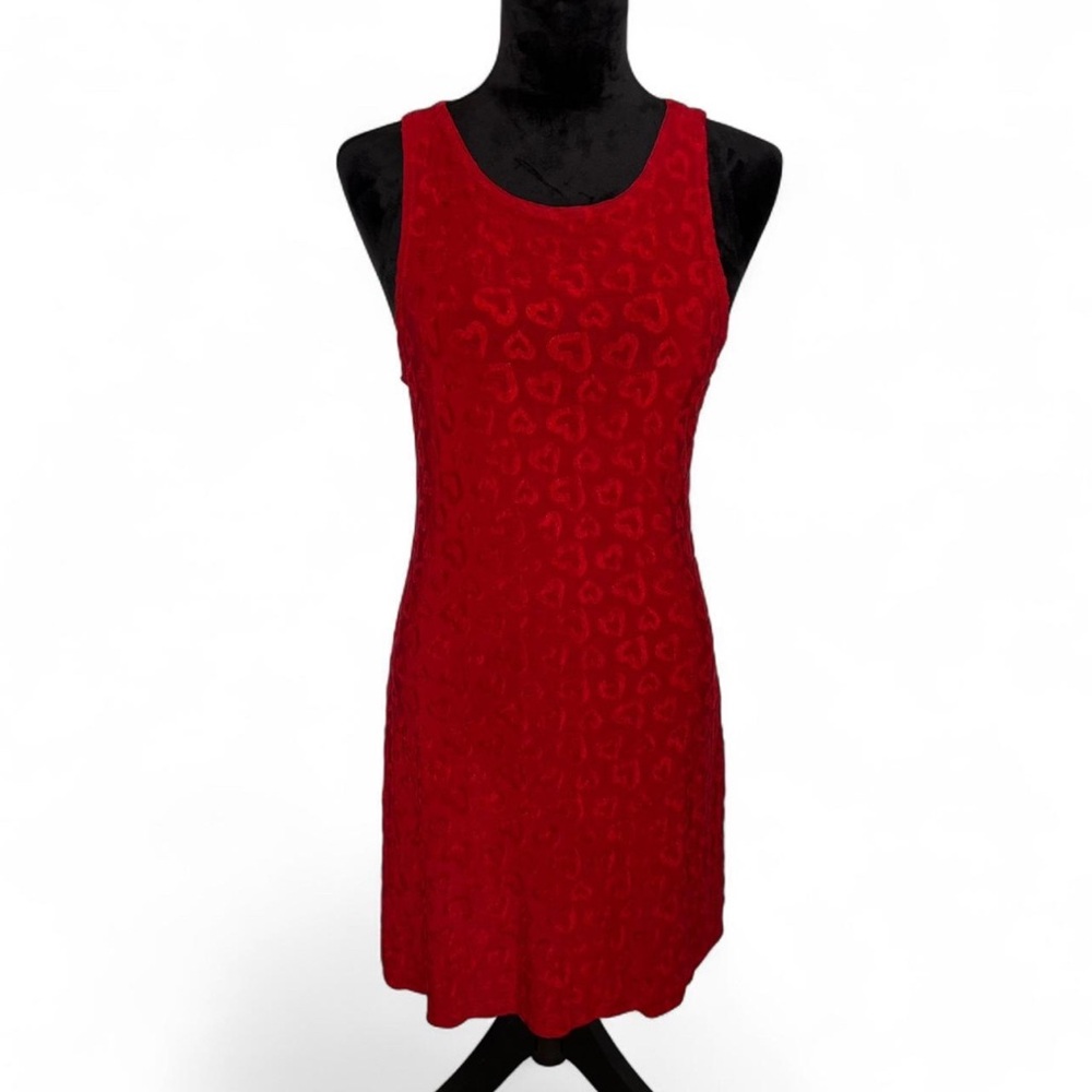 Vintage All that Jazz Vibrant Red Heart Midi Dress Size Medium